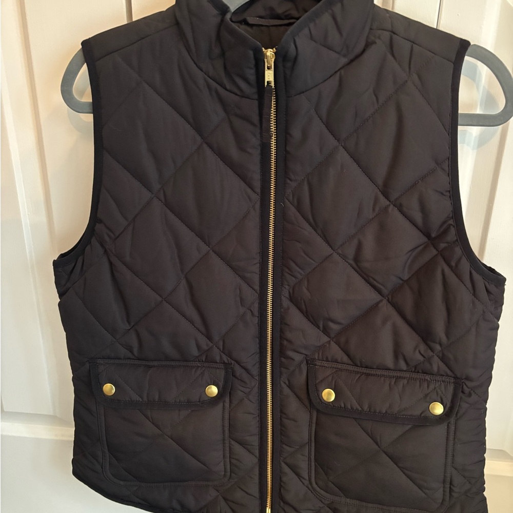 J. Crew Dark Quilted Vest with Gold Details